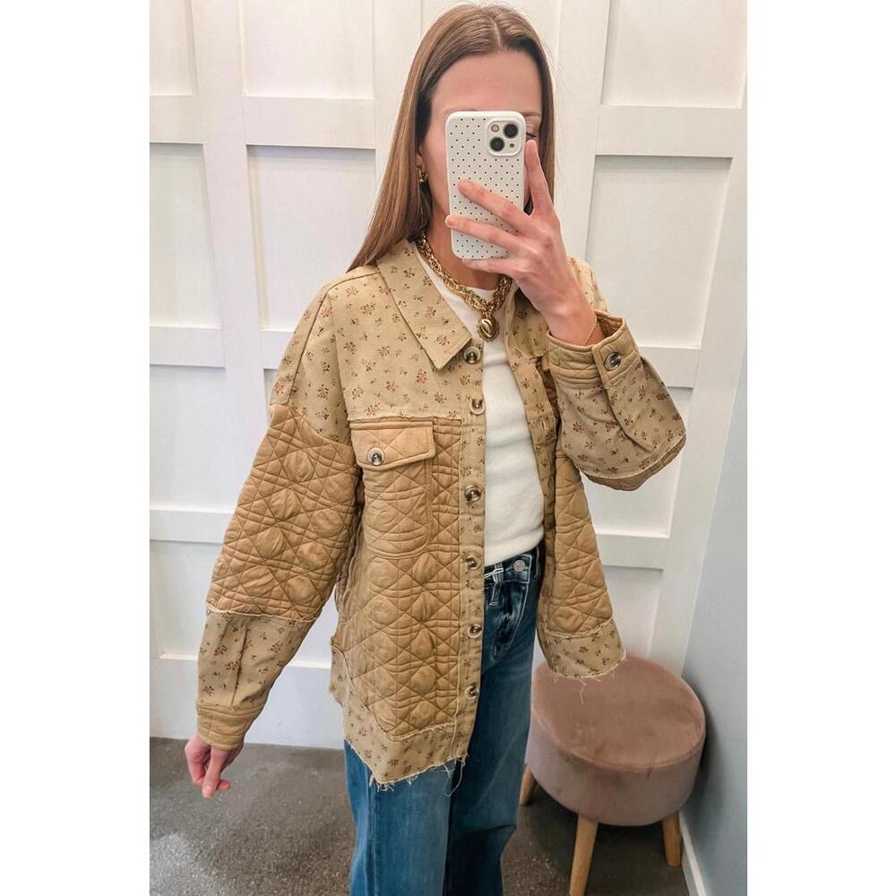 New In NWT Women’s Small Barley Floral Quilted Oversized Cotton‎ Shirt Jacket